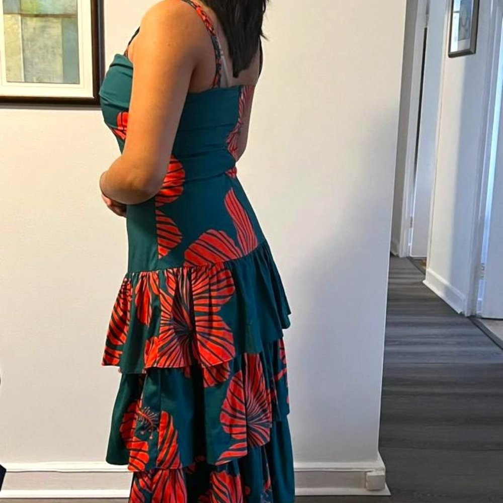 Printed, Orange/Green Dress - Picture 1 of 2